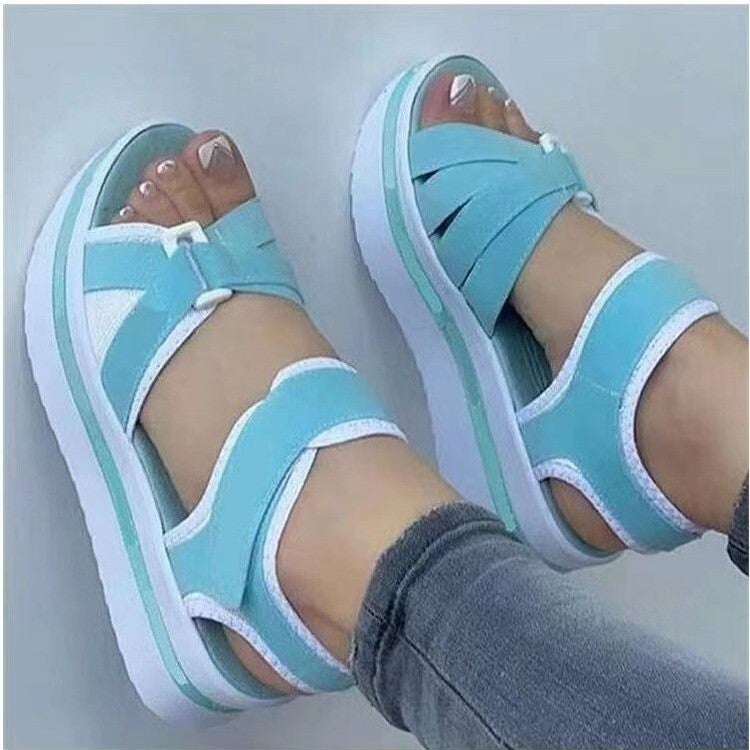 Large Size Thick-Soled Sandals For Women Supply Flats Velcro Women'S Beach Sandals - Image 3